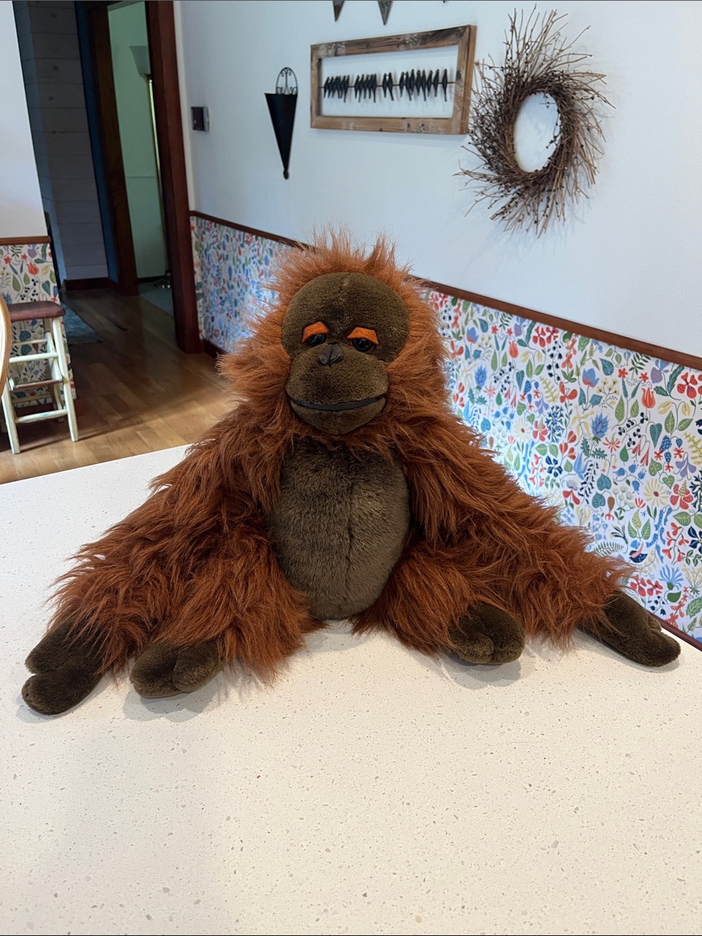 Plush Orangutan Stuffed Animal - Brown & Rust Huggable Jungle Toy